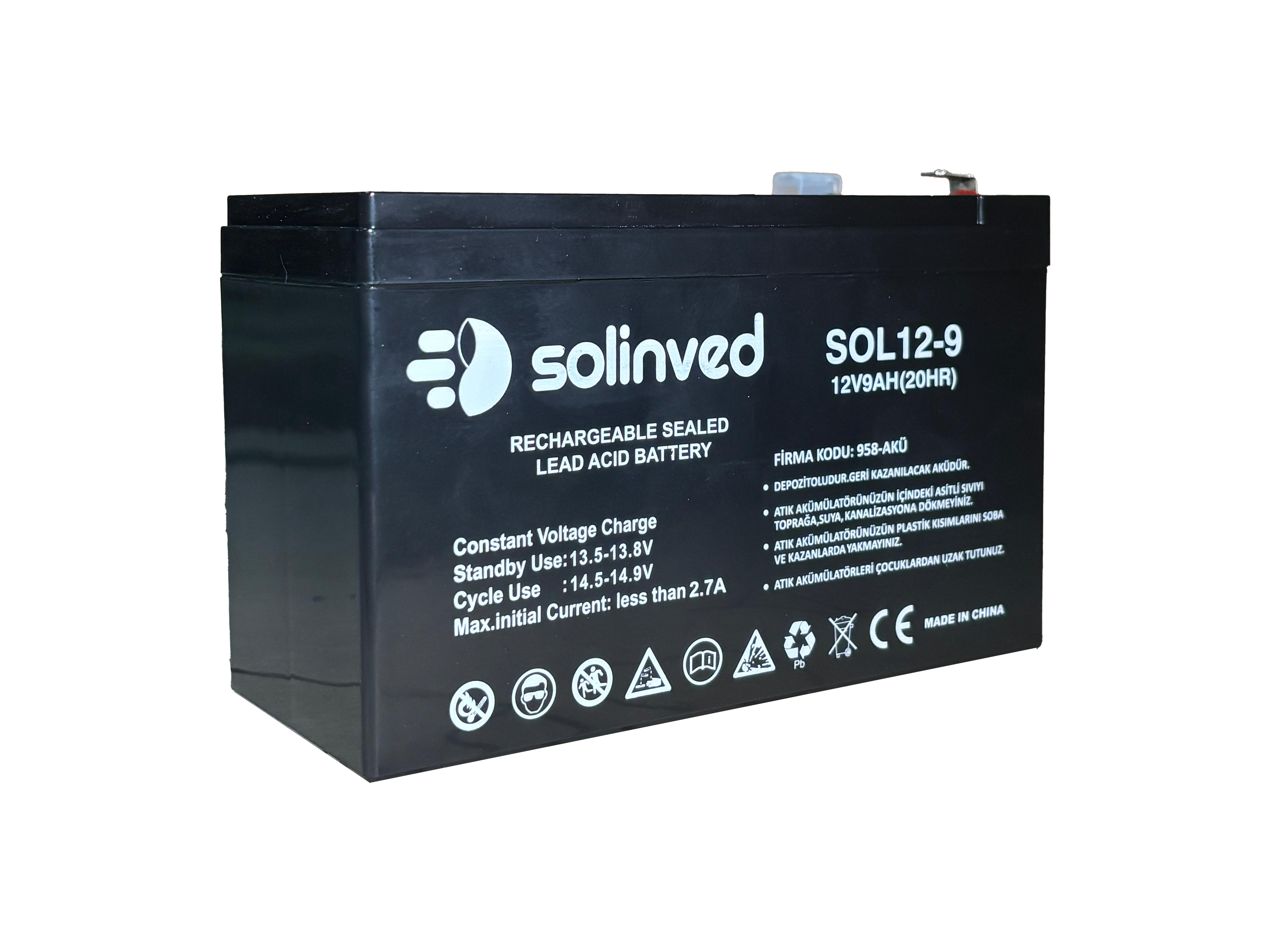 12V 9AH Ups Ve Alarm Aküsü - Küçük resim 3