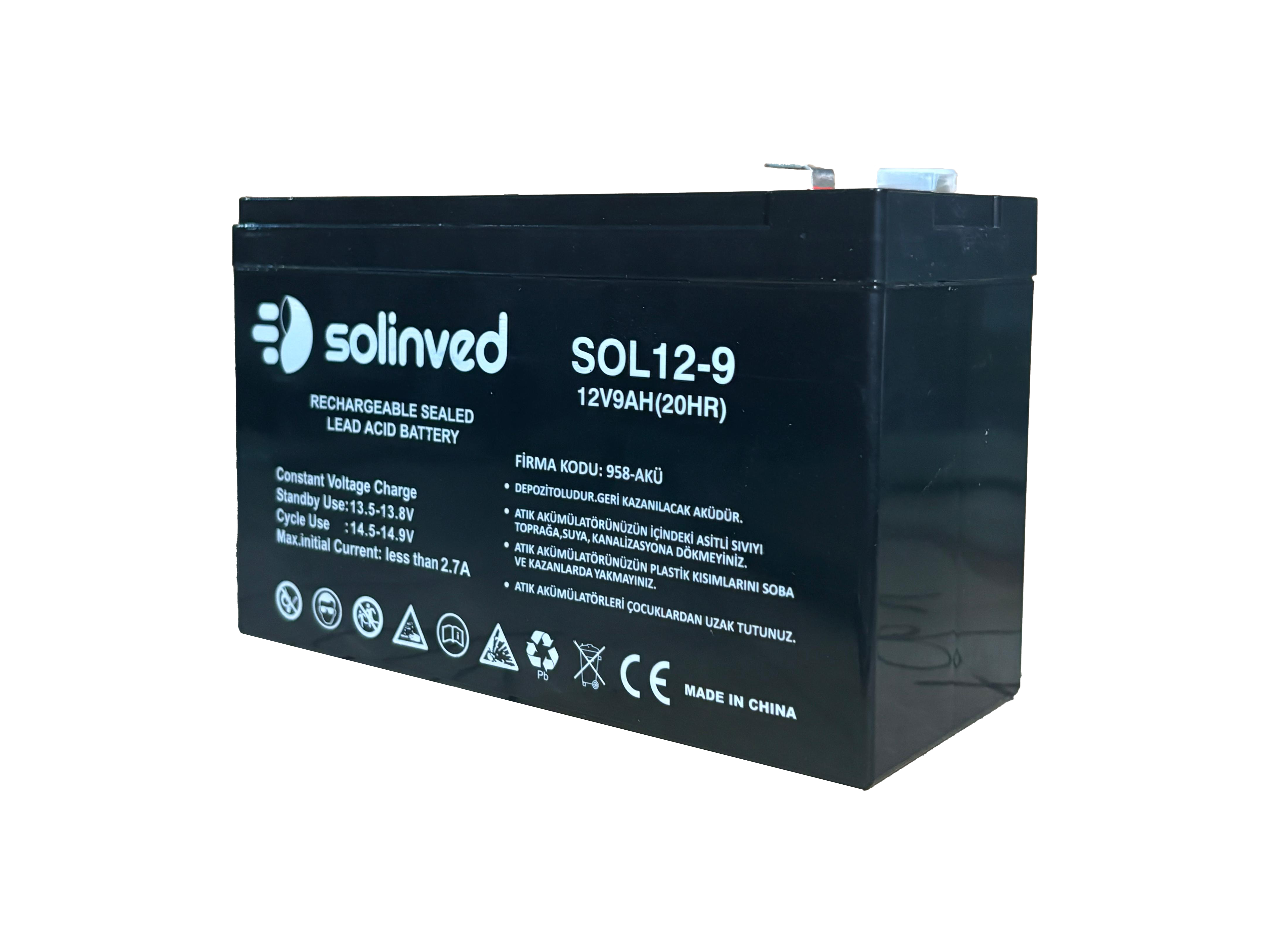12V 9AH Ups Ve Alarm Aküsü - Küçük resim 2