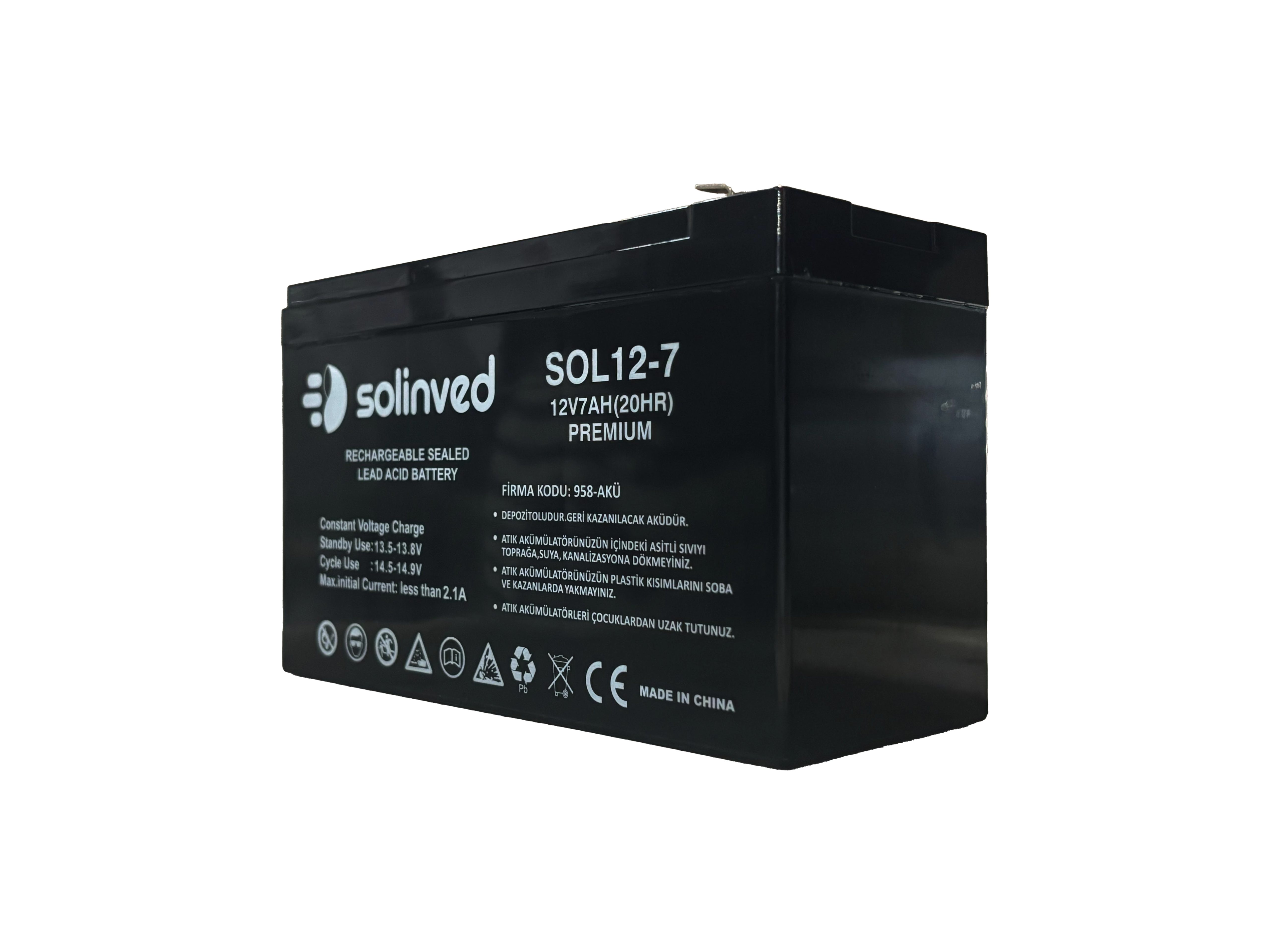 12V 7 AH Ups Ve Alarm Aküsü (Premium) - Küçük resim 2